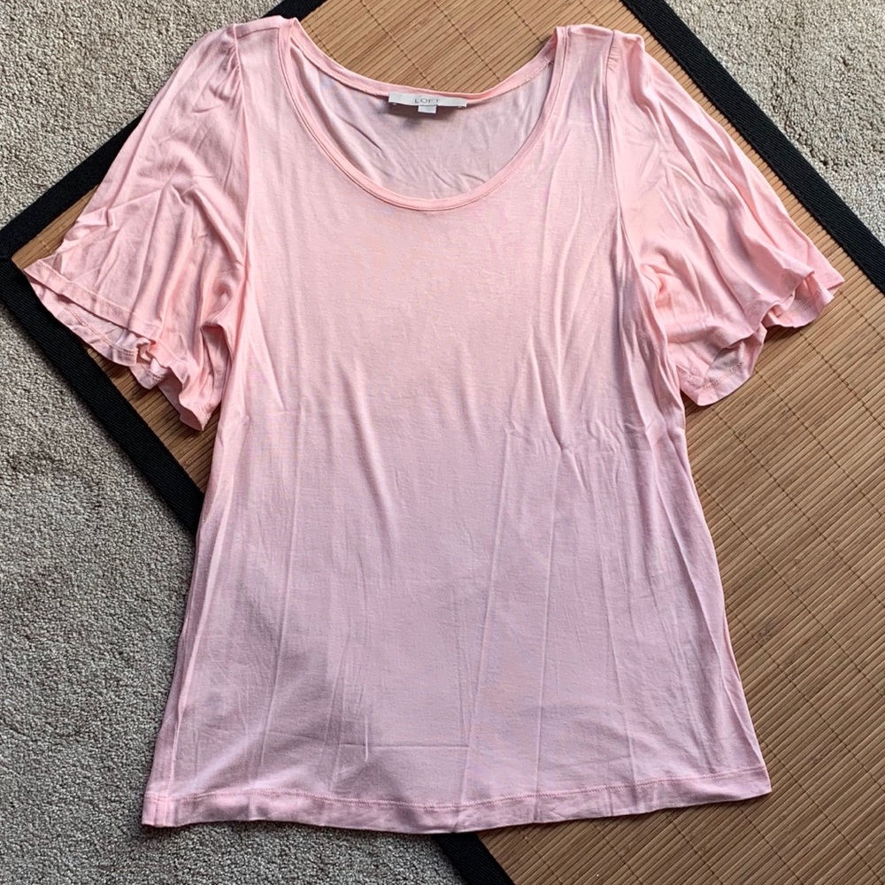 Loft Pink Short Sleeve Jersey Shirt Flared Sleeves